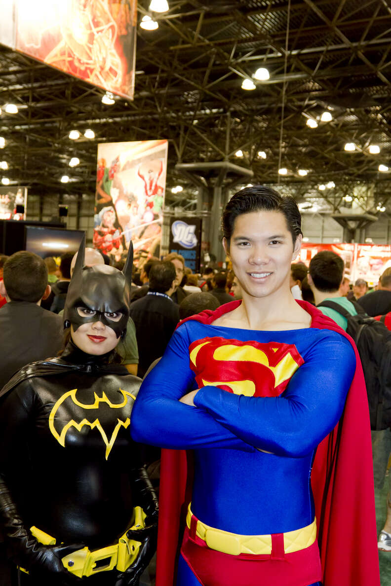 Batman and Superman couple cosplaying Comic Con