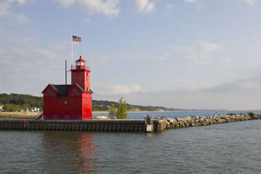 red lighthouse at holland state park 