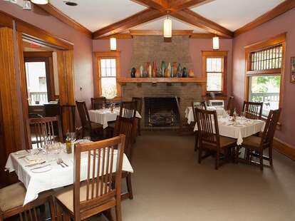 the fig tree restaurant interior and fireplace