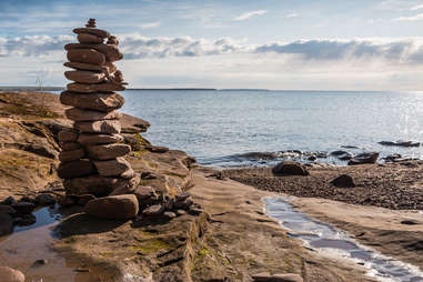 stack of rocks on the beach at big bay state park