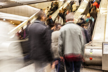 crowded escalator