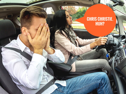 Couple driving in car