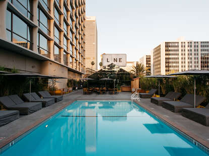 Pool deck at the Line Hotel in LA