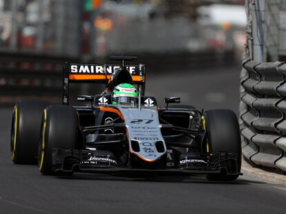 A Force India Formula One Car Drives at Monaco
