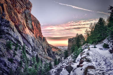 a glimpse through a snowy canyon