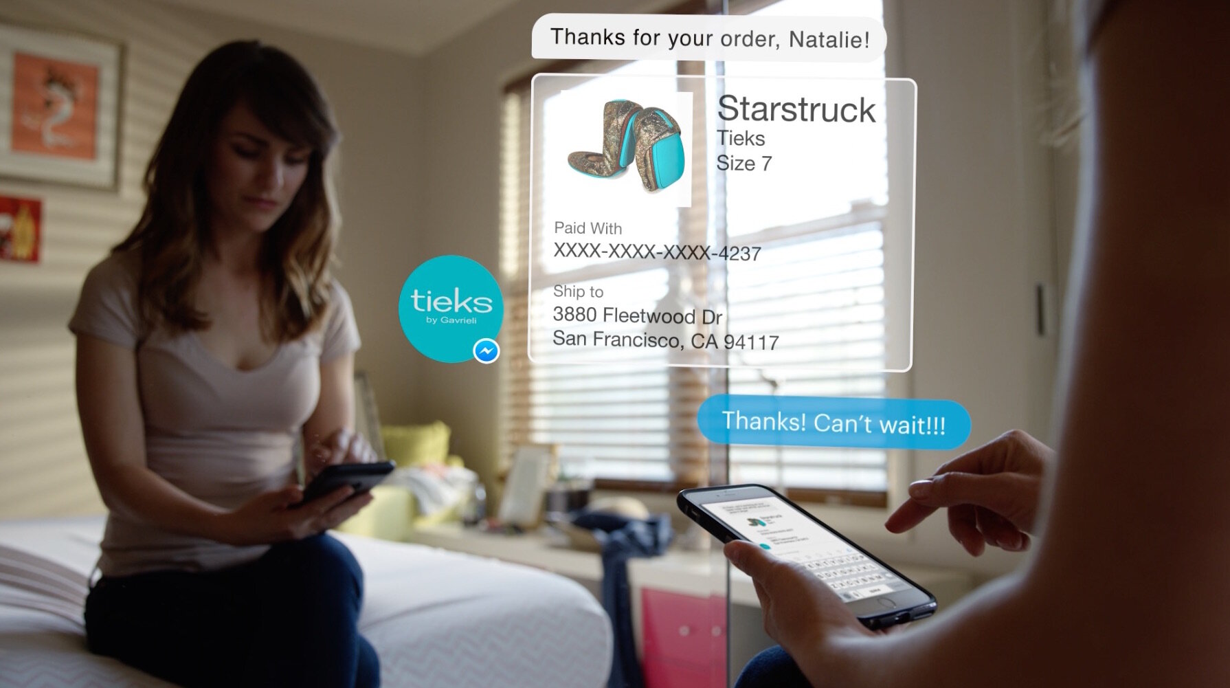 girl using facebook messenger bot in bedroom