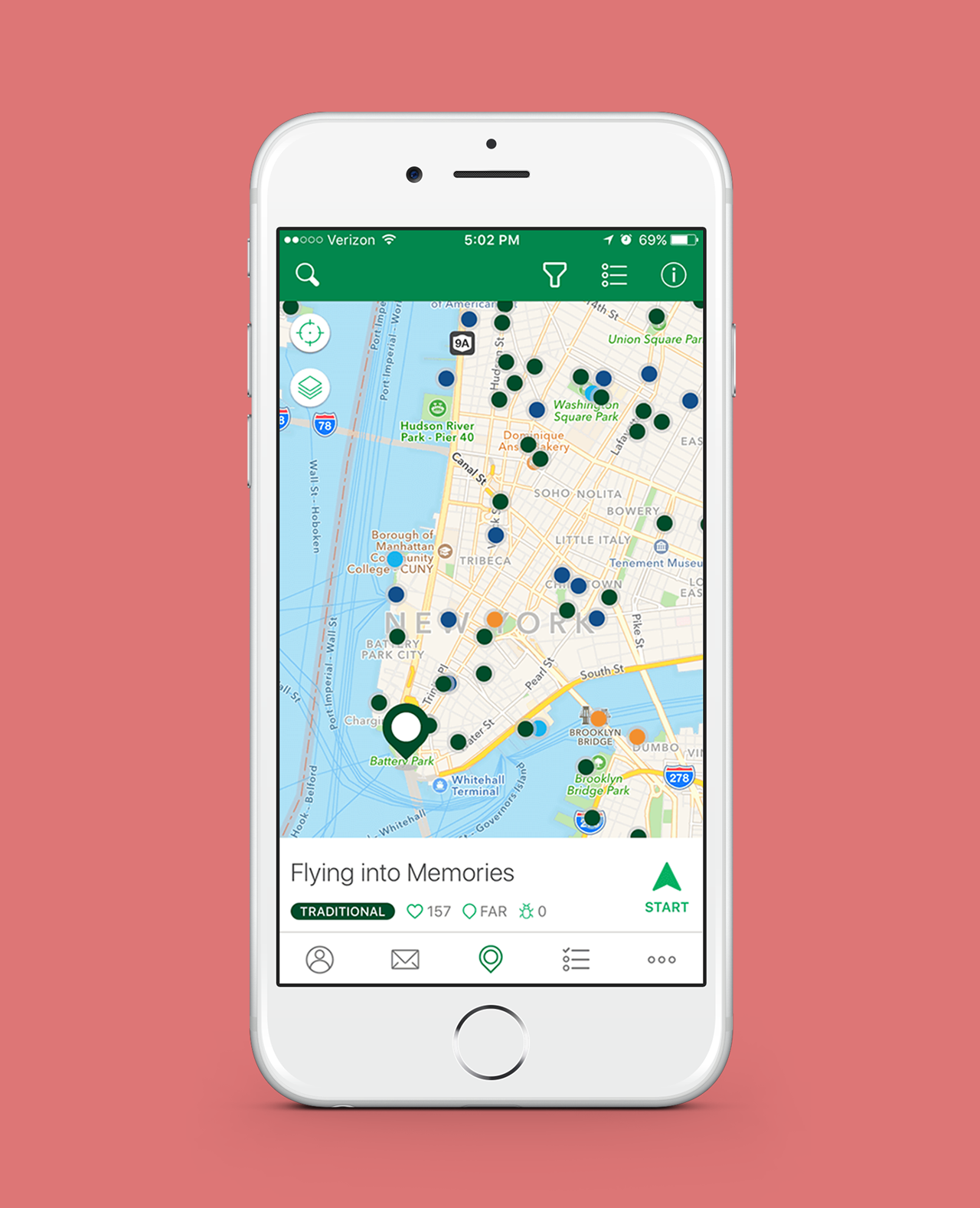screenshot of geocaching app in nyc