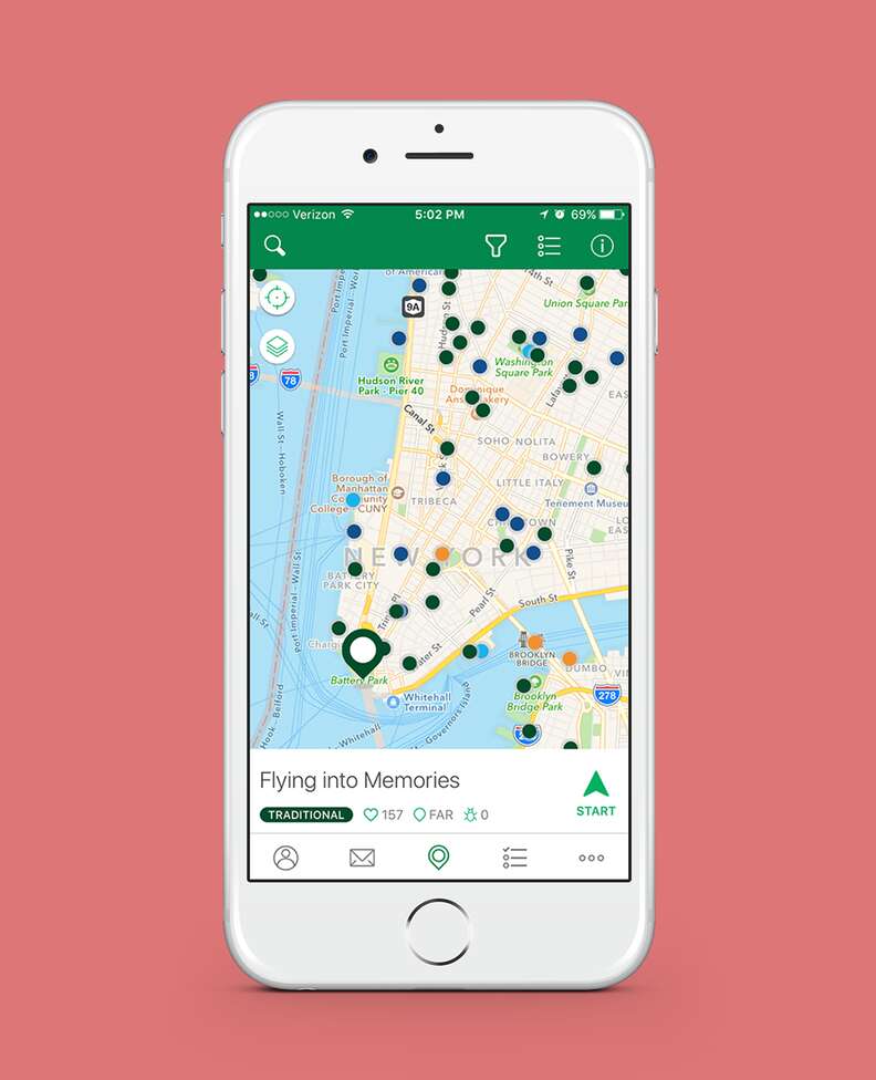 screenshot of geocaching app in nyc