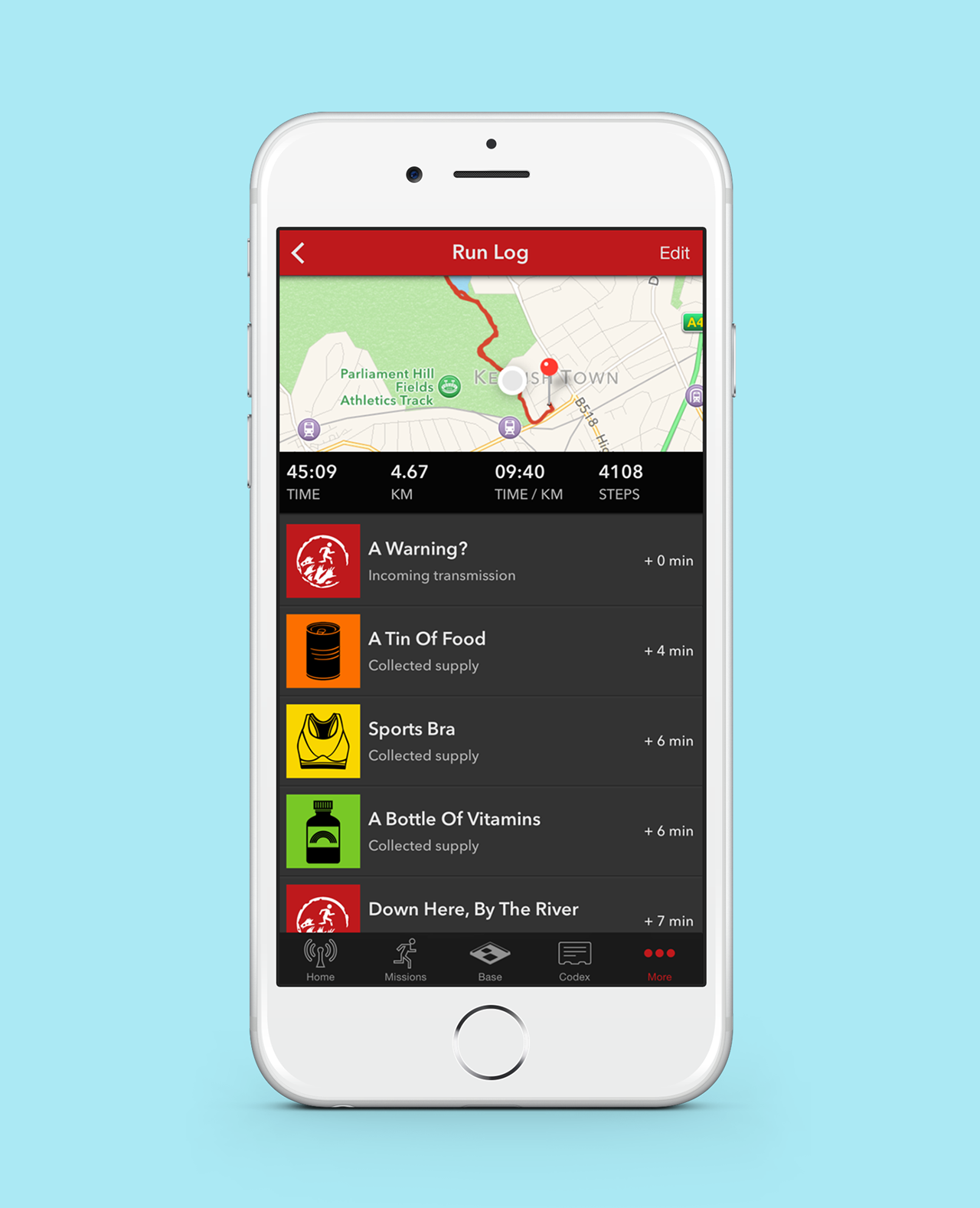 screenshot of zombies run! app on iphone