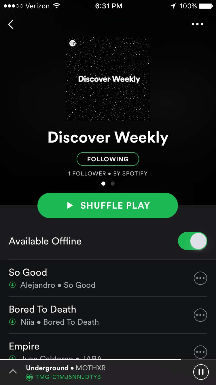 spotify app discover weekly playlist