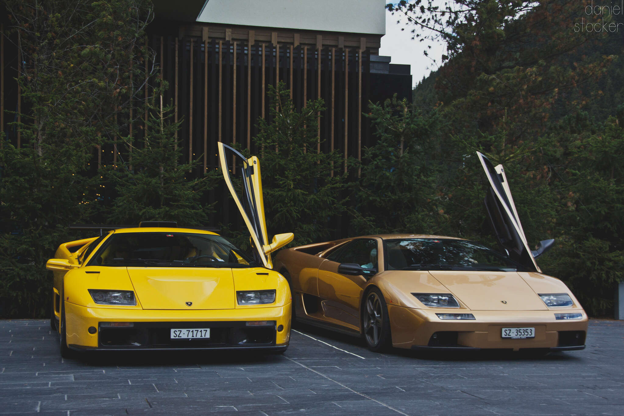Two yellow Lamborghini Diablos
