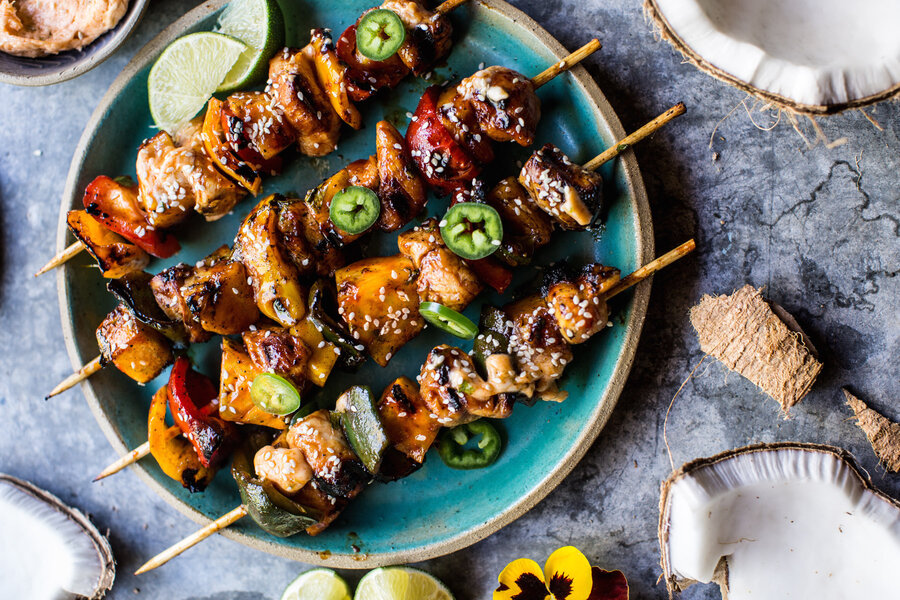 Hawaiian BBQ Skewers with Sriracha Lime Butter. - Half Baked Harvest