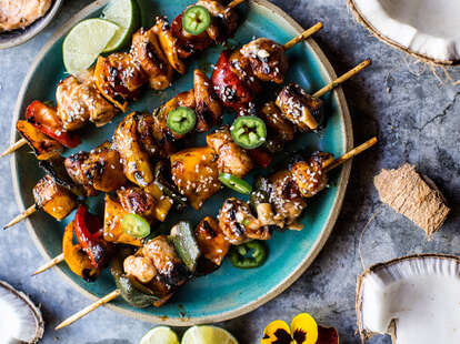 Hawaiian BBQ skewers with Sriracha lime butter
