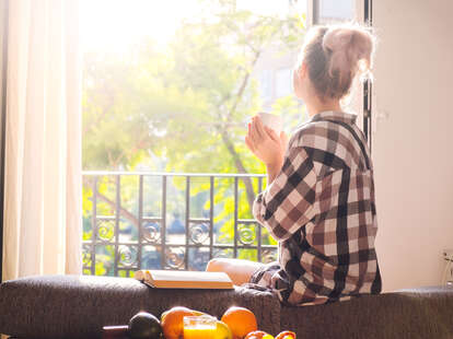 Woman in apartment building