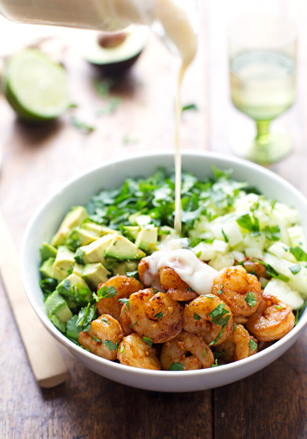 Spicy Shrimp and Avocado Salad with Miso Dressing