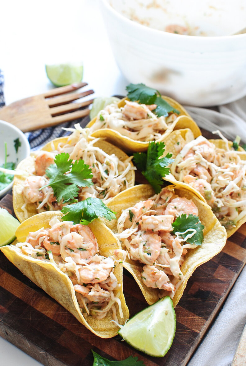 Shrimp and cabbage tacos