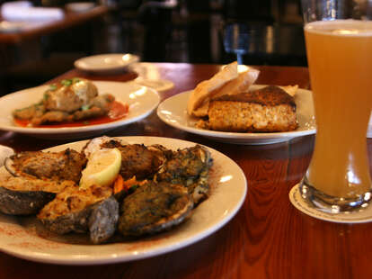 Baked oysters and pasta at Mosca's in New Orleans