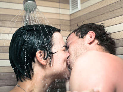 lovers kissing in the shower