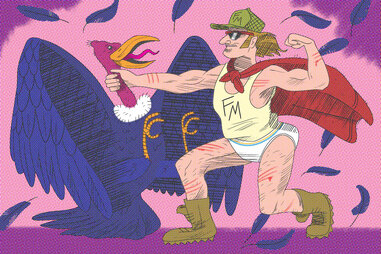 man punching a buzzard