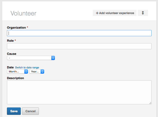 linkedin volunteer experience form