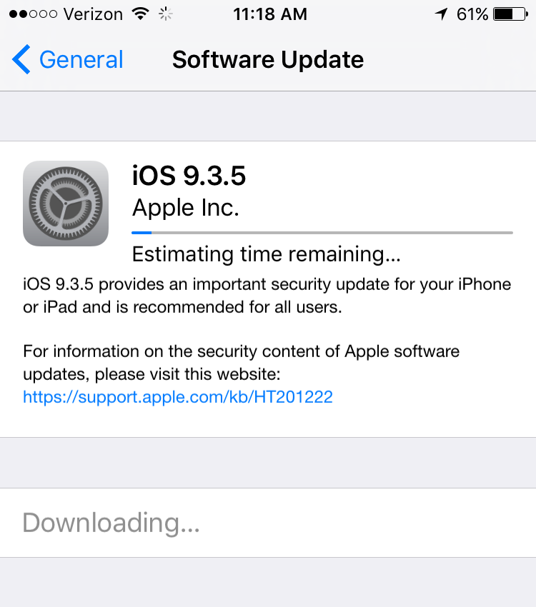 iOS 9 update screen