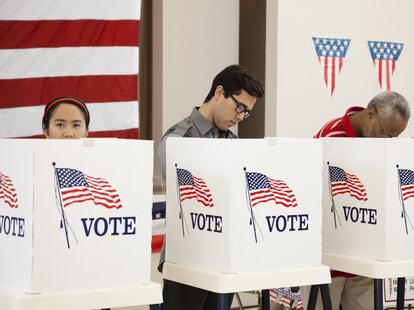 Voters in polling place