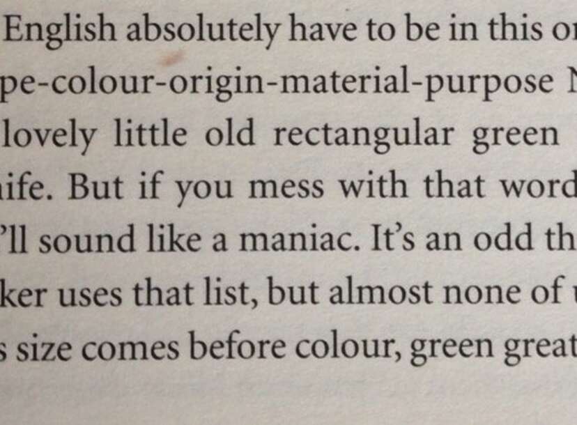 Size age shape colour origin material. Ive на английском.