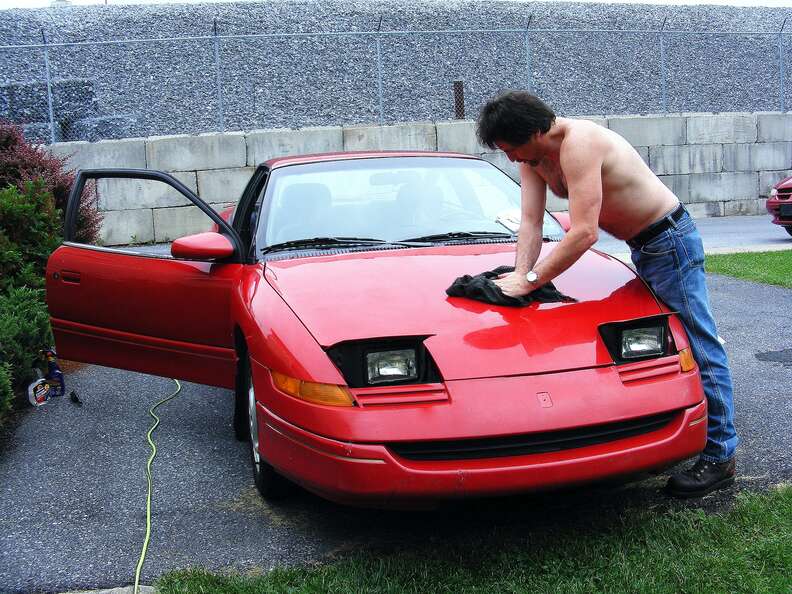 Waxing a car