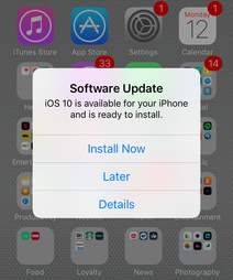 apple ios 10 update alert