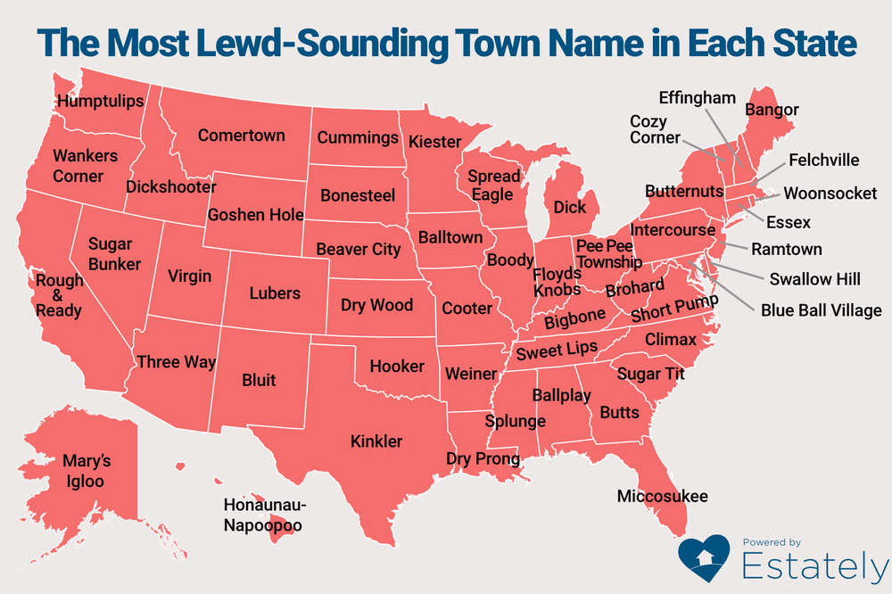 Lewdest Town Names In America Map Thrillist