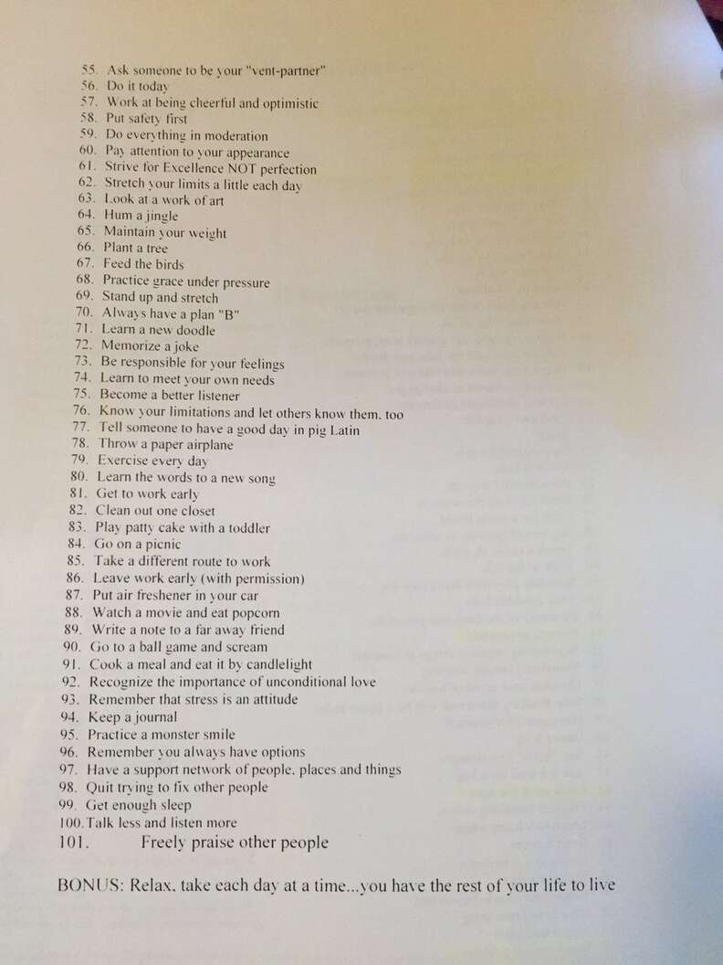 Teacher Gives Students List of 101 Ways to Cope With Stress - Thrillist