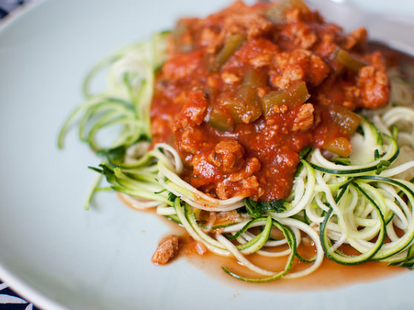 Zucchini noodles with tomato sauce.