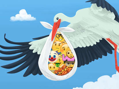 stork dropping bundle of emoji