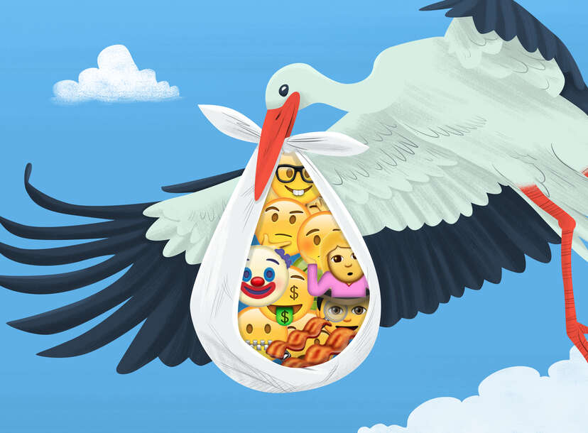 stork dropping bundle of emoji
