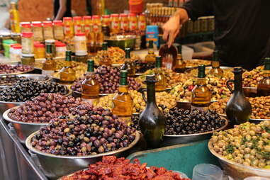 Tel Aviv food market olives oil