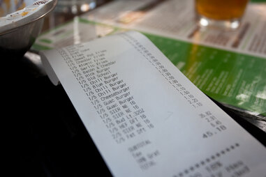 big check at restaurant
