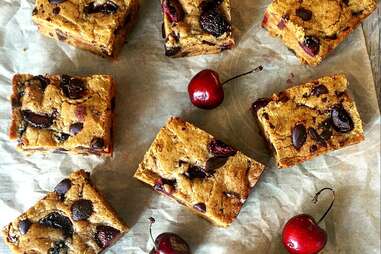 Harissa cherry & chocolate blondies