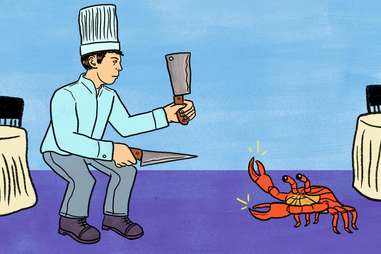 chef fighting with lobster