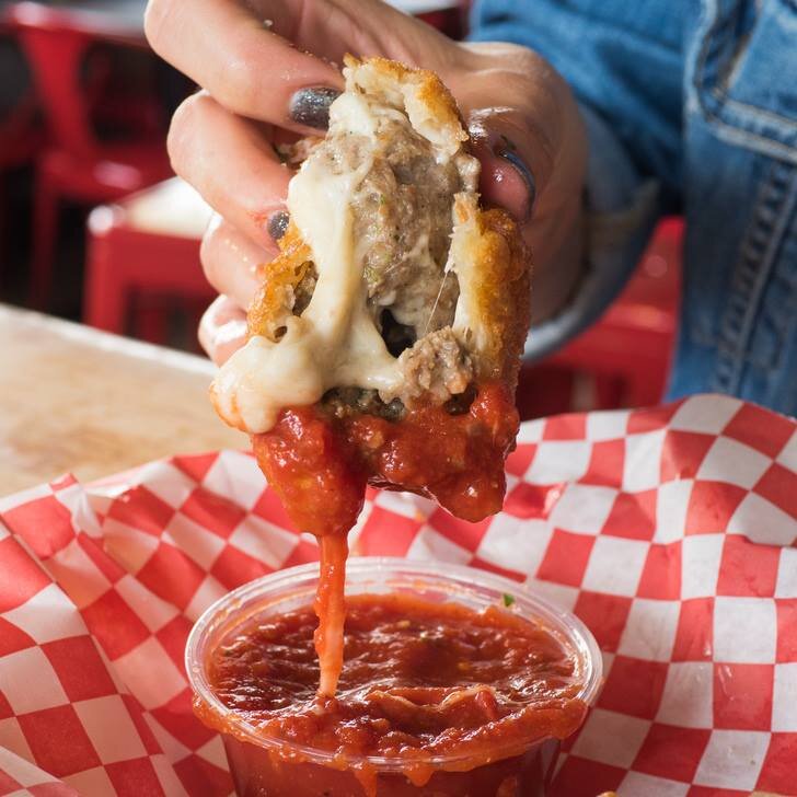 Deep Fried Cheese-stuffed Meatballs (aka “Balls Deep”) from Sgt. Pepperoni