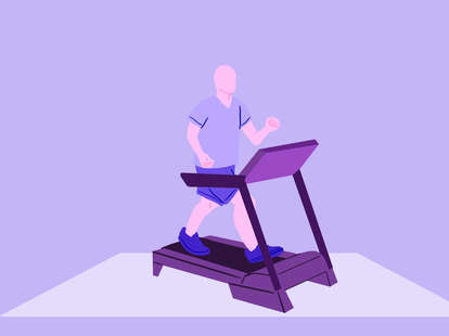 Gym Rat / A cartoon rat works out on the treadmill. Stock Vector