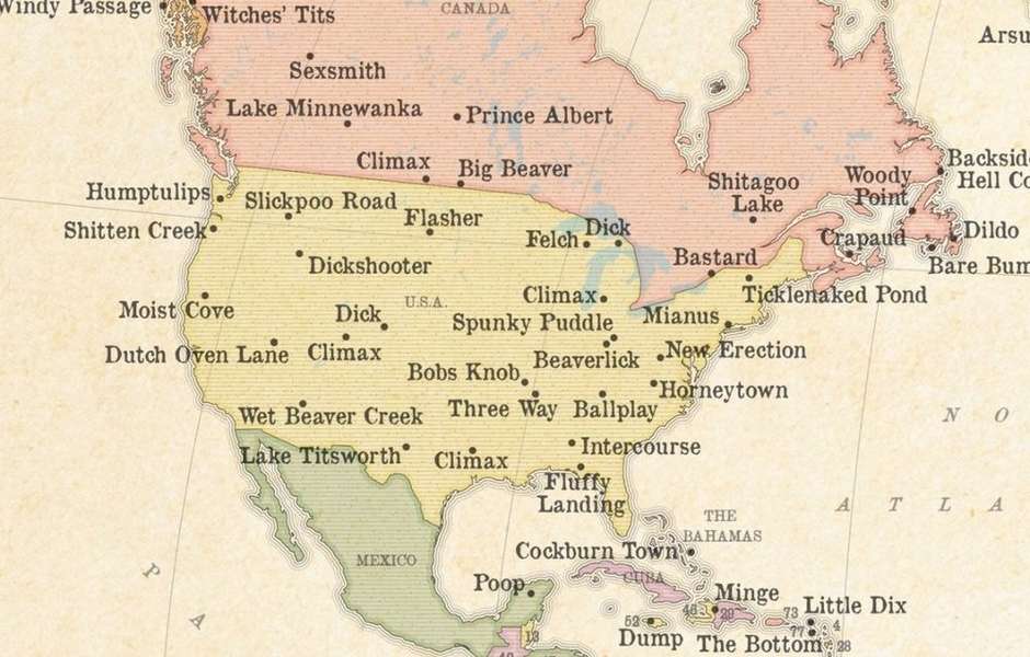 Map Shows Hilariously Rude Place Names All over the World - Thrillist