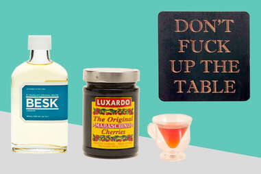Besk Liqueur, Luxardo cherries, Don't fuck up the table coasters