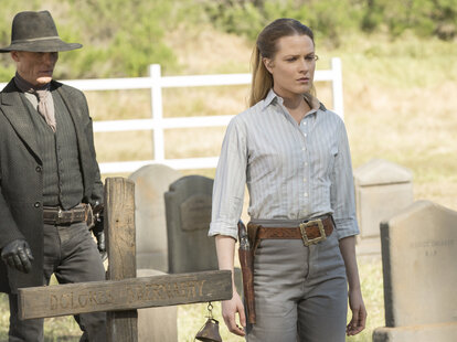 dolores and man in black on westworld finale