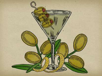 illustrated Martini with olives