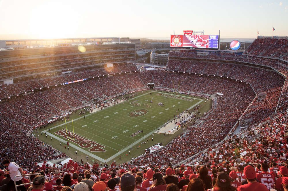 San Francisco 49ers Levi's Stadium T-Shirt from Homage. | Officially Licensed Vintage NFL Apparel from Homage Pro Shop.