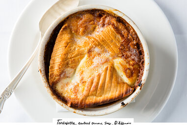 tartefette, sautéed onions