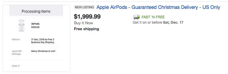 Selling airpods on online ebay