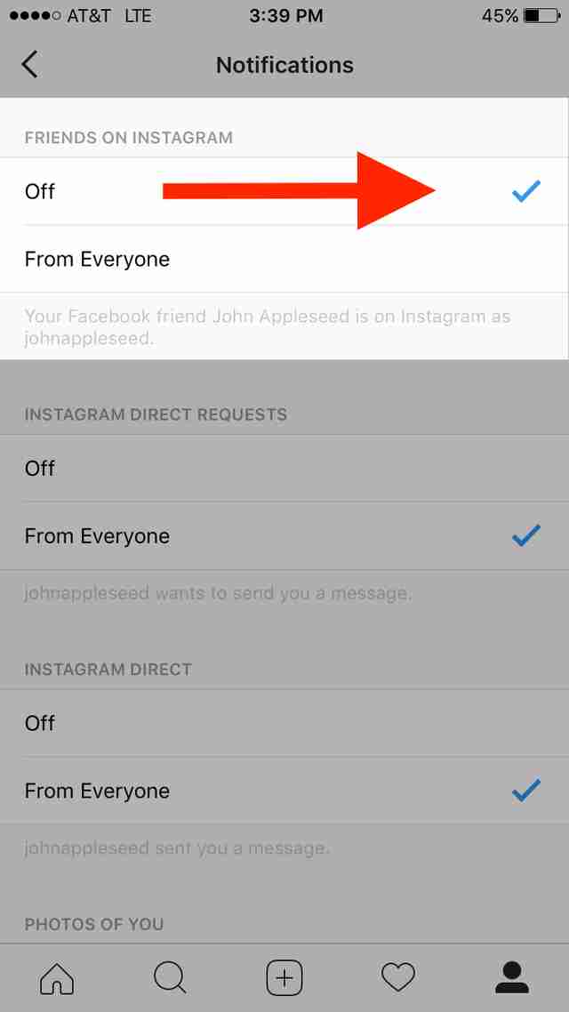 instagram settings page - how to stop getting instagram notifications about follow requests