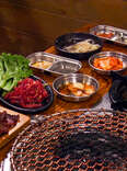 Beef platter and banchan at Jongro Korean BBQ in New York 