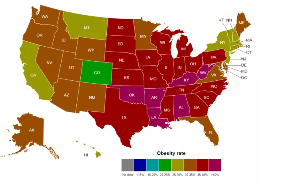 The Most Obese States Across America in Maps Thrillist